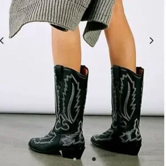 New Free People Toral Cross Your Heart Western Boot Black Leather White US 8 - Picture 2 of 14